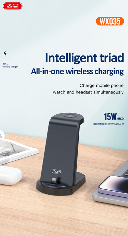 XO Charging Stand WX035 3-in-1 Wireless Charger 15W Black