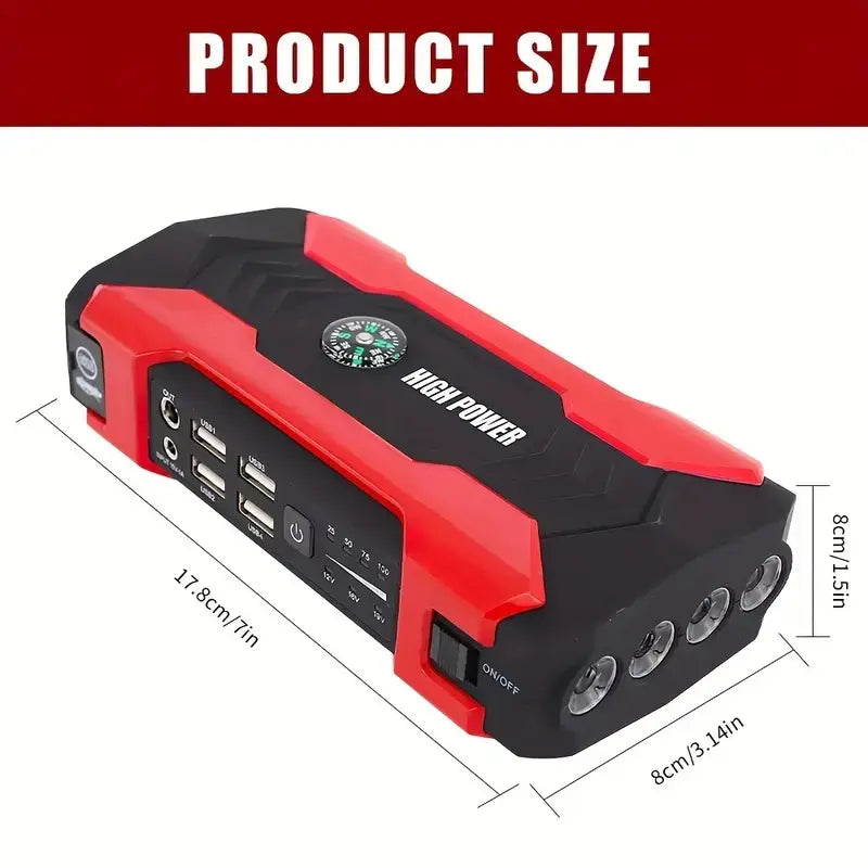 High-Power Portable Car Jump Starter with LED Flashlight - 12V Auto Battery Booster