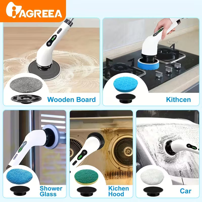 Electric Spin Scrubber - Wireless Cleaning Brush with 8 Brush Heads