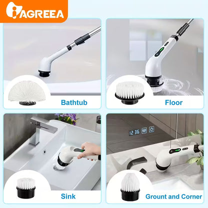 Electric Spin Scrubber - Wireless Cleaning Brush with 8 Brush Heads