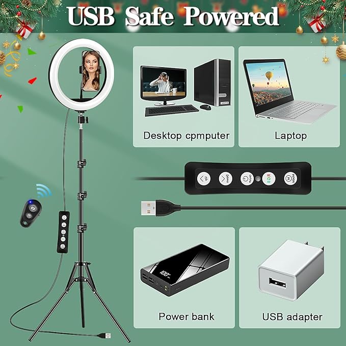 Ring Light with Tripod Stand & Phone Holder - 10 inch Selfie LED Ringlight Dimmable Desktop Lamp 40 Colors RGB Tall Circle Light for Camera Makeup Video YouTube Live Streaming Zoom Meeting