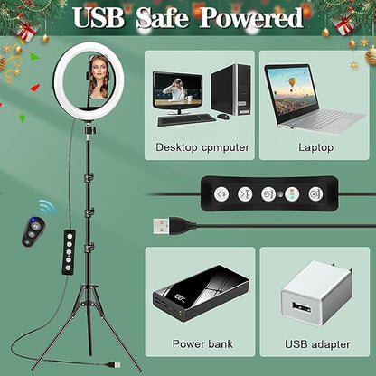 Ring Light with Tripod Stand & Phone Holder - 10 inch Selfie LED Ringlight Dimmable Desktop Lamp 40 Colors RGB Tall Circle Light for Camera Makeup Video YouTube Live Streaming Zoom Meeting