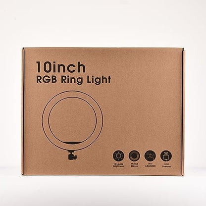 Ring Light with Tripod Stand & Phone Holder - 10 inch Selfie LED Ringlight Dimmable Desktop Lamp 40 Colors RGB Tall Circle Light for Camera Makeup Video YouTube Live Streaming Zoom Meeting
