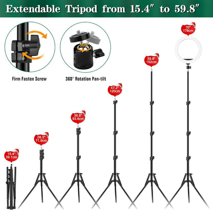 Ring Light with Tripod Stand & Phone Holder - 10 inch Selfie LED Ringlight Dimmable Desktop Lamp 40 Colors RGB Tall Circle Light for Camera Makeup Video YouTube Live Streaming Zoom Meeting